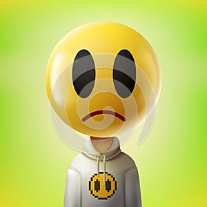 Slightly frowning face emoji design. Funny cartoon-styled emoticon character, vector. New NFT collection