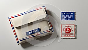 Vintage Airmail Envelope and Stamps on a Light Surface