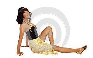 Slim African American Woman Sitting Leotards Shawl photo