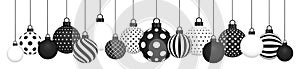 Banner Hanging Christmas Balls Pattern Black And White