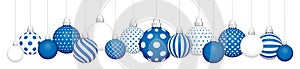 Banner Hanging Christmas Balls Pattern Blue White Silver