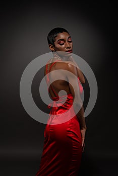 Slim black woman in red