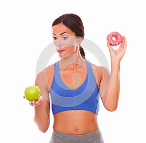 Slim dieting adult woman looking hungry