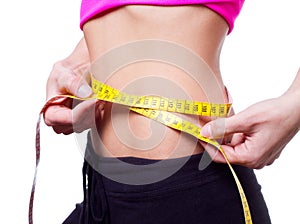 A slim girl measuring her waist