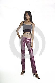 Slim girl in pink pants