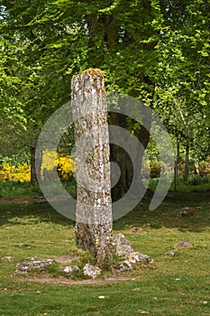 Slim menhir at prehistoric Clava Cairns.