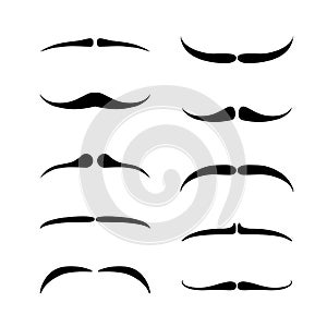 Slim Mustaches set. Black silhouette of adult man moustaches. Vector illustration isolated on white