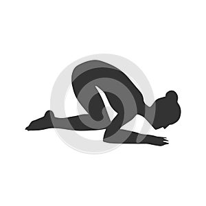 Slim sportive young woman doing yoga fitness exercises. Healthy lifestyle. Vector silhouette illustrations design