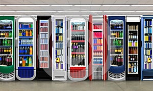 Slim vertical Fridges, Soda pop drinks and soft drinks in Fridge