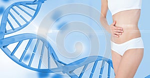 Slim woman in undergarments by DNA structure