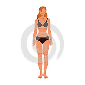 Slim woman in underwear. Girl in bikini, bra and panties, lingerie. Female character with slender thin body, figure