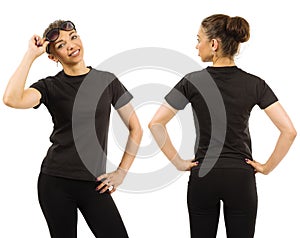 Slim woman wearing blank black shirt