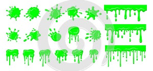 Slime drip blob, splatters set green dirt vector