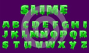 Slime Font green bubbling toxic mold. Letters numbers. Vector cartoon style illustration