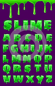 Slime Font green bubbling toxic mold. Letters numbers. Vector cartoon style illustration