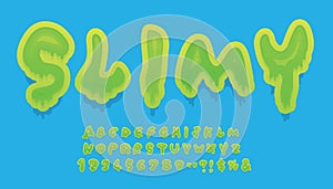 Slime font type letter. Green toxic mold.
