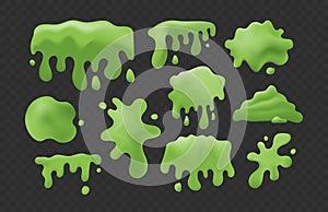 Slime green. Purulent blots slimy, goo splashes and mucus smudges. Bright toxic shiny liquid, spot of poison dribble silhouette.