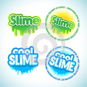 Slime logotype templates set. Liquid green and blue slime.