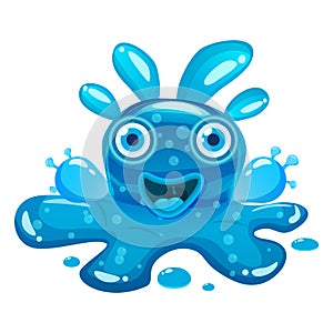 Slime Monster blue colorful glitter character. Liquid funny slimy alien. Vector illustration