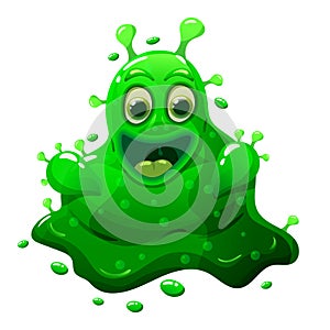 Slime Monster green colorful glitter character. Liquid funny slimy alien. Vector illustration