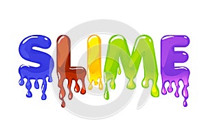 Slime multicolored text on white background for graphic design.