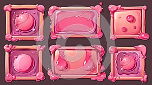 The slime name plate kit for game UI. Pink phlegm texture square and circle avatar frames isolated moderns. Slimyt photo