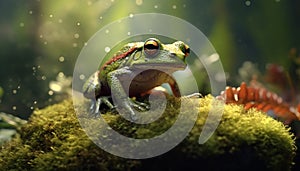 A slimy toad sitting on a wet leaf generated by AI