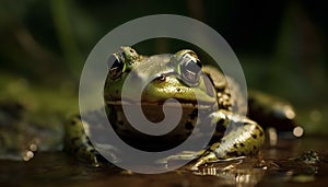 Slimy toad sitting on wet leaf looking generated by AI
