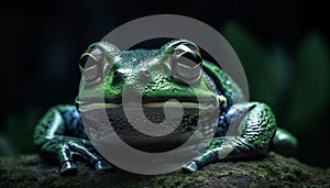 Slimy toad sitting on wet leaf staring generated by AI