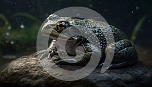 Slimy toad sitting in wet pond water generated by AI
