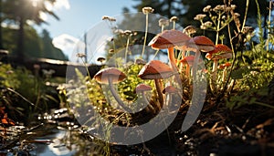 The slimy toadstool cap brings danger to the autumn forest generated by AI