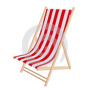 Sling beach chair with red stripes isolated on white background simple stylized 3d render illustration.Outdoors leisure