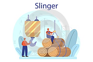 Slinger. Professional workers of constructing industry slinging photo
