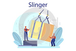 Slinger. Professional workers of constructing industry slinging photo