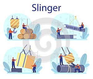 Slinger set. Professional workers of constructing industry slinging photo