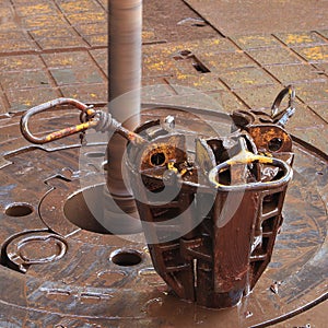 Slip on the rotary table while drilling oil well and pipe