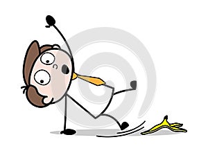 Slipped on Banana Peel - Office Businessman Employee Cartoon Vector Illustration