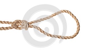 slipped figure-eight noose knot tied on jute rope