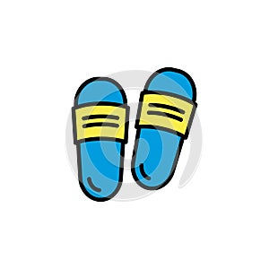 Slipper linear vector icon. Flip flops line thin sign. Beach sneakers outline symbol. home shoes simple logo color on white.