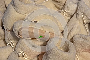 Sheep wool made slippers background