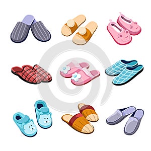 Slippers home footwear isolated pairs male female and for kids
