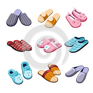 Slippers home footwear isolated pairs male female and for kids photo