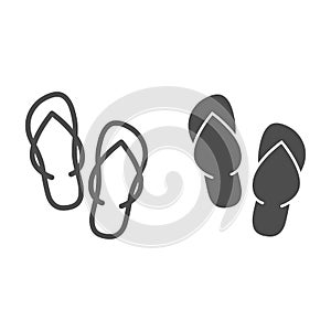 Slippers line and solid icon, Summer concept, flip-flop shoes sign on white background, beach slippers icon in outline