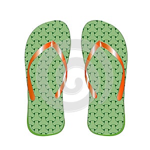 Slippers man& x27;s green color, for a beach, on a white background.