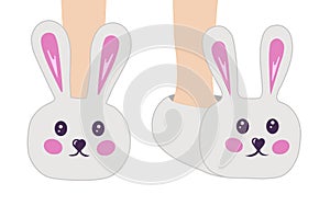 Slippers with rabbit vector. Illustration for printing, backgrounds, wallpapers, covers, packaging, greeting cards, posters,