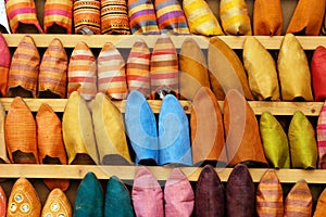 Slippers on shoe stall in Morocco