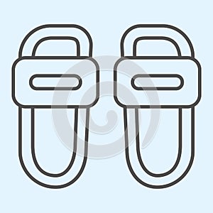 Slippers thin line icon. Hotel simple shoes for bath time. Horeca vector design concept, outline style pictogram on