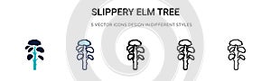 Slippery elm tree icon in filled, thin line, outline and stroke style. Vector illustration of two colored and black slippery elm