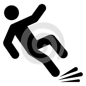 Slippery floor road icon. Falling person black silhouette pictogram. Fall danger accident eps vector sign. Caution wet floor sign.