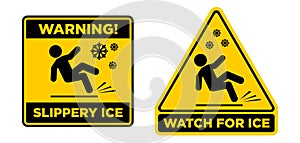 Slippery ice warning sign